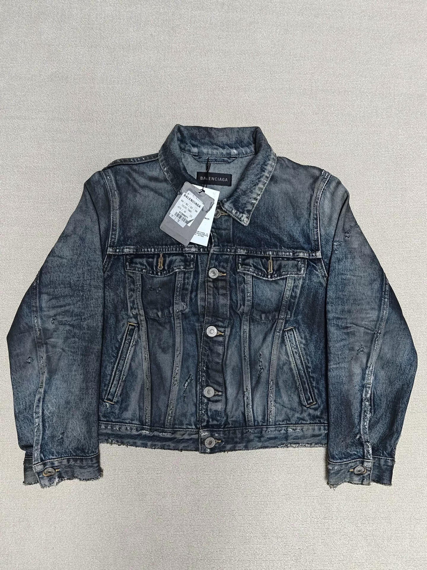 Balenciaga 23SS Mud-Dyed Distressed Denim Jacket