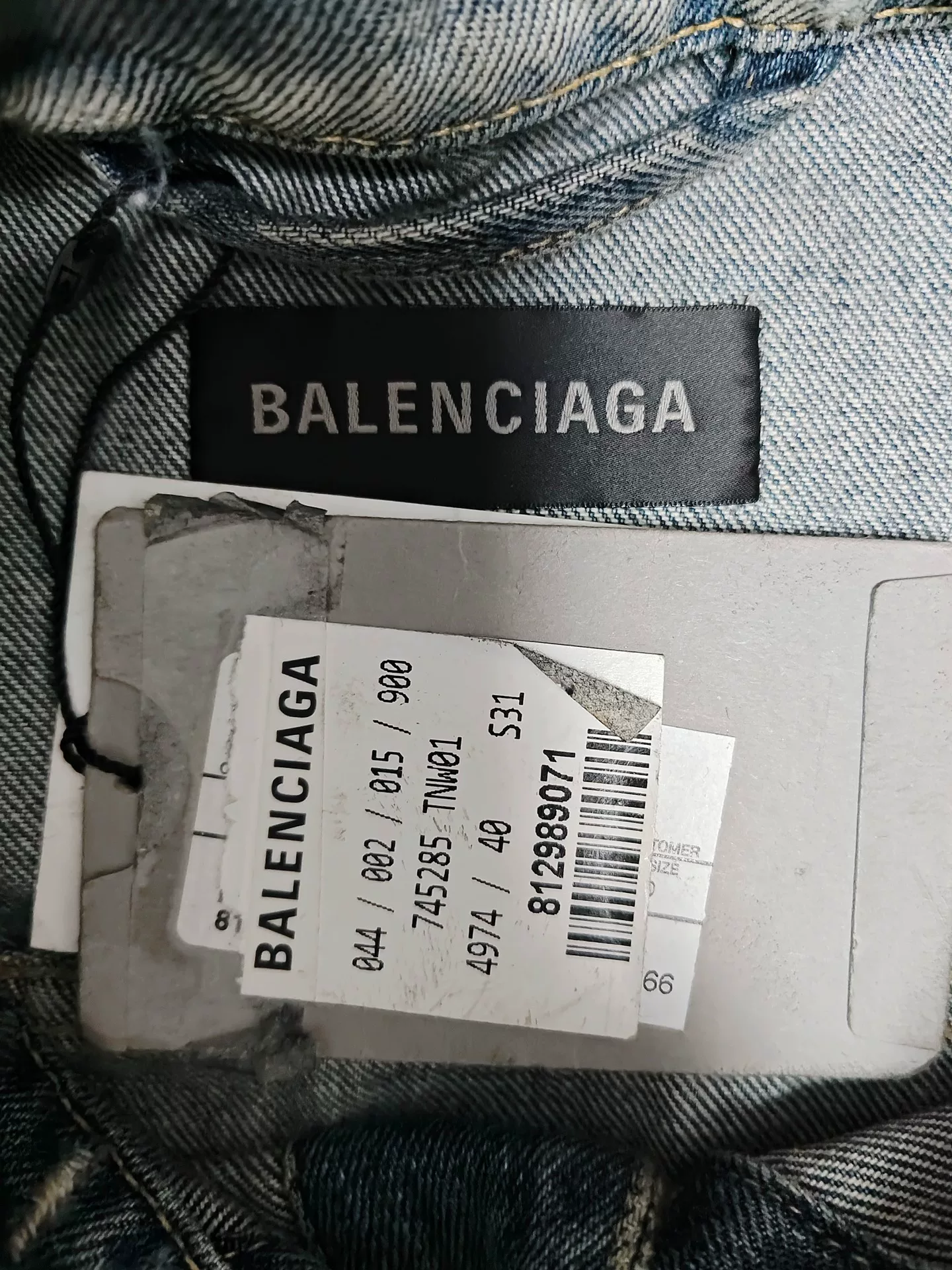 Balenciaga 23SS Mud-Dyed Distressed Denim Jacket — label