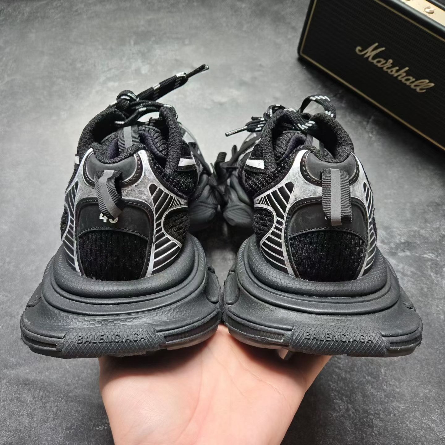 Balenciaga 3XL Black Silver Dad Shoes — detail