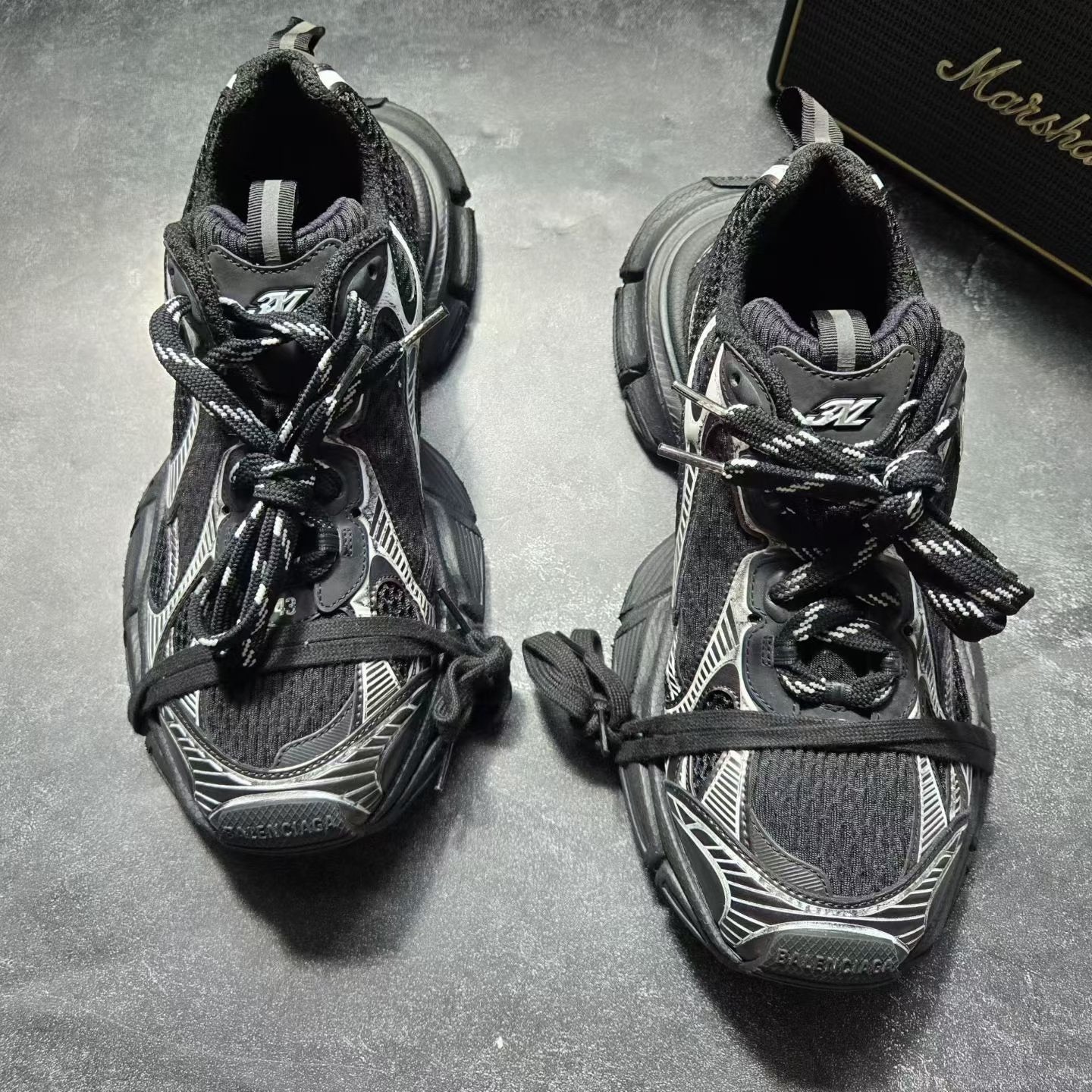 Balenciaga 3XL Black Silver Dad Shoes — front