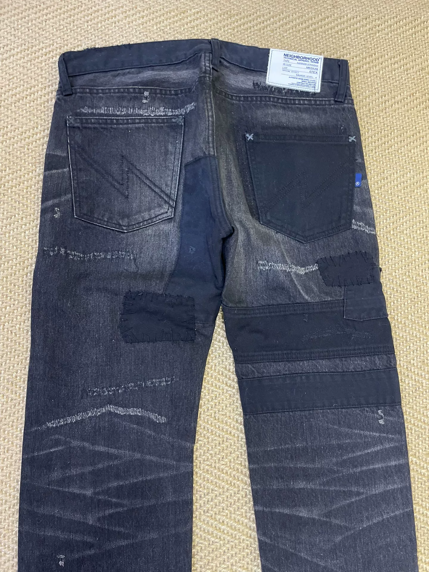NEIGHBORHOOD 07EX Distressed Patch Jeans — back