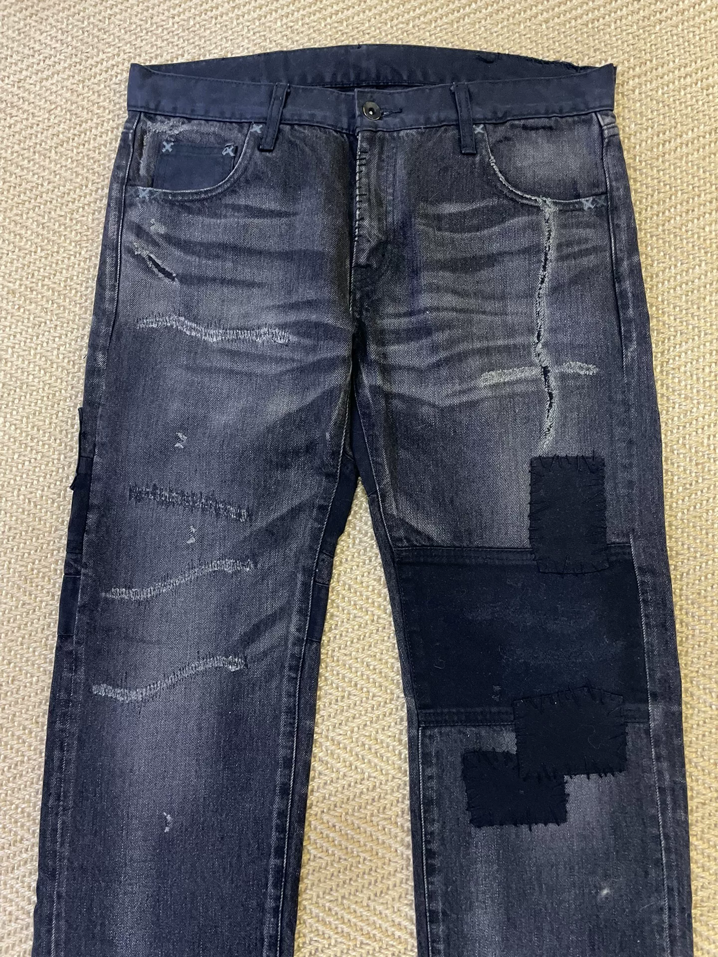 NEIGHBORHOOD 07EX Distressed Patch Jeans — detail