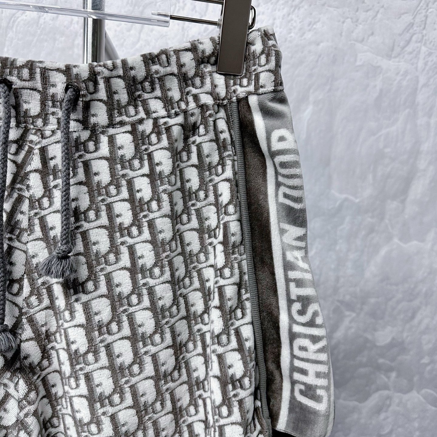 Dior All-Over Logo Flocked Side Stripe Shorts — detail