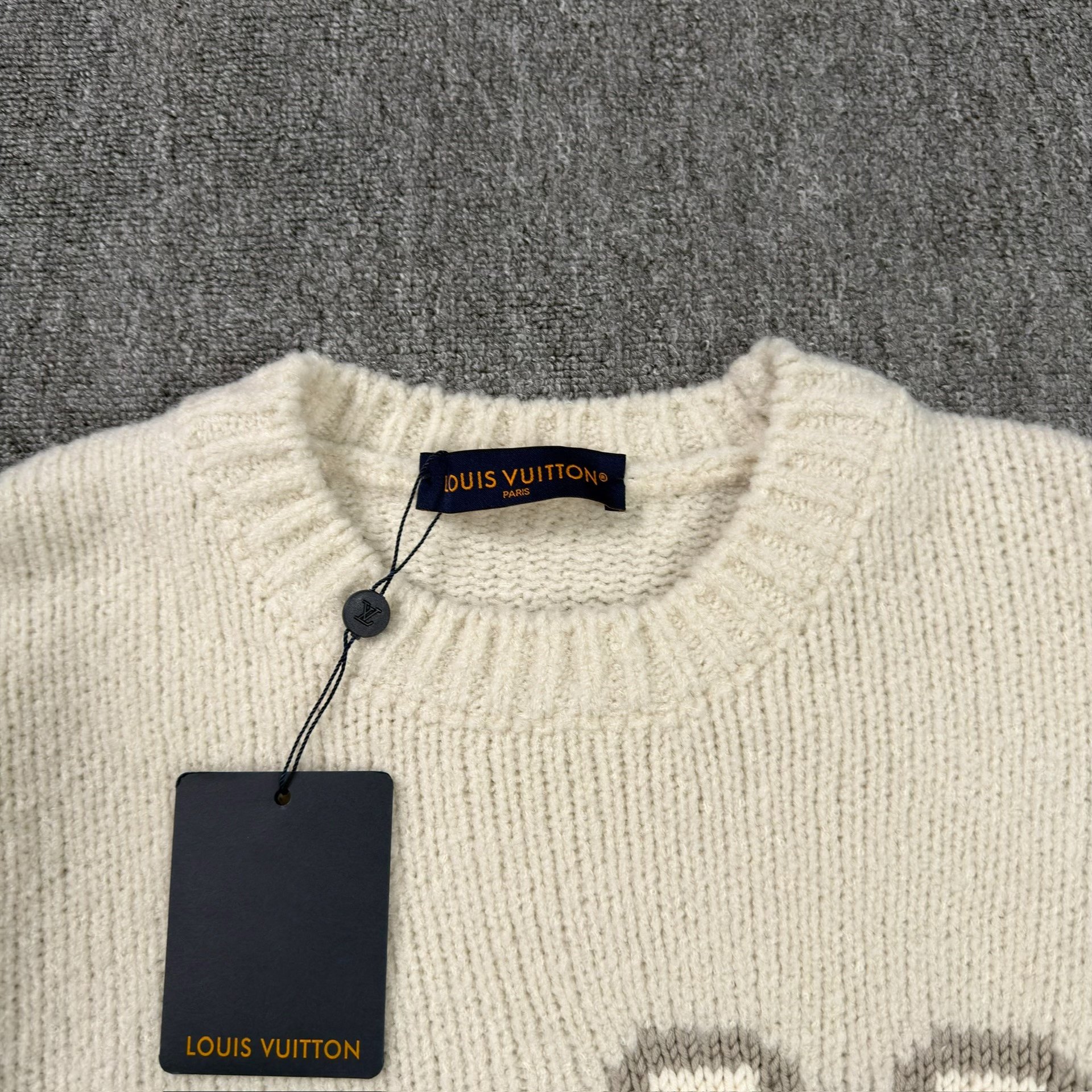 Louis Vuitton Cream Crewneck Chest Logo Sweater — detail