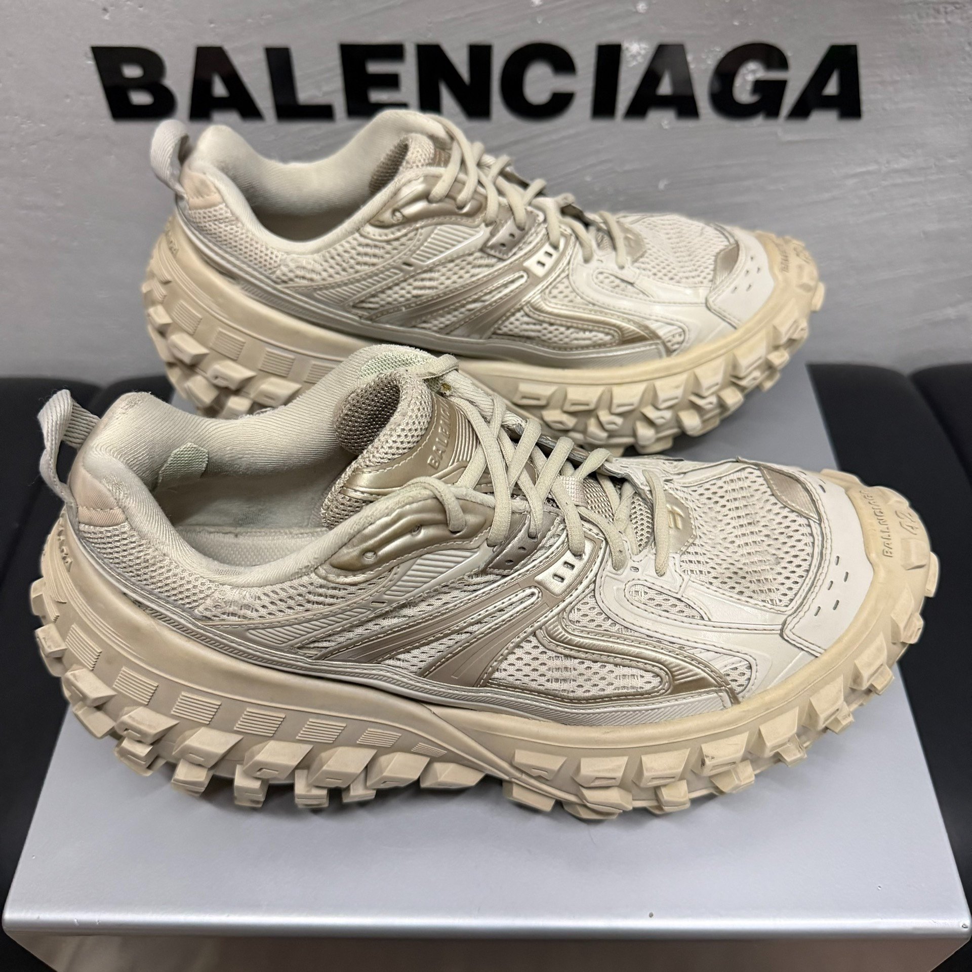 Balenciaga Defender Distressed Sneakers — back