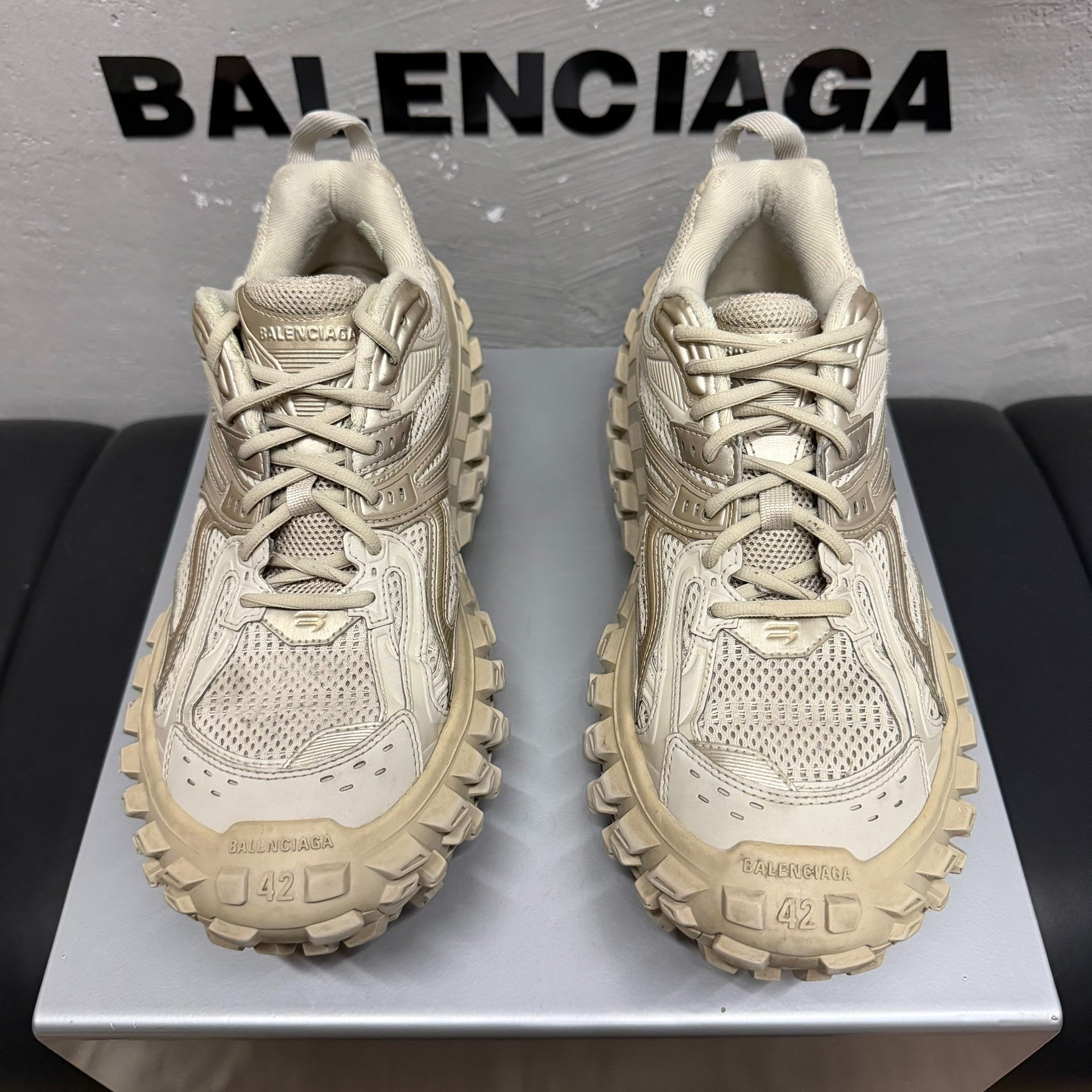 Balenciaga Defender Distressed Sneakers — front