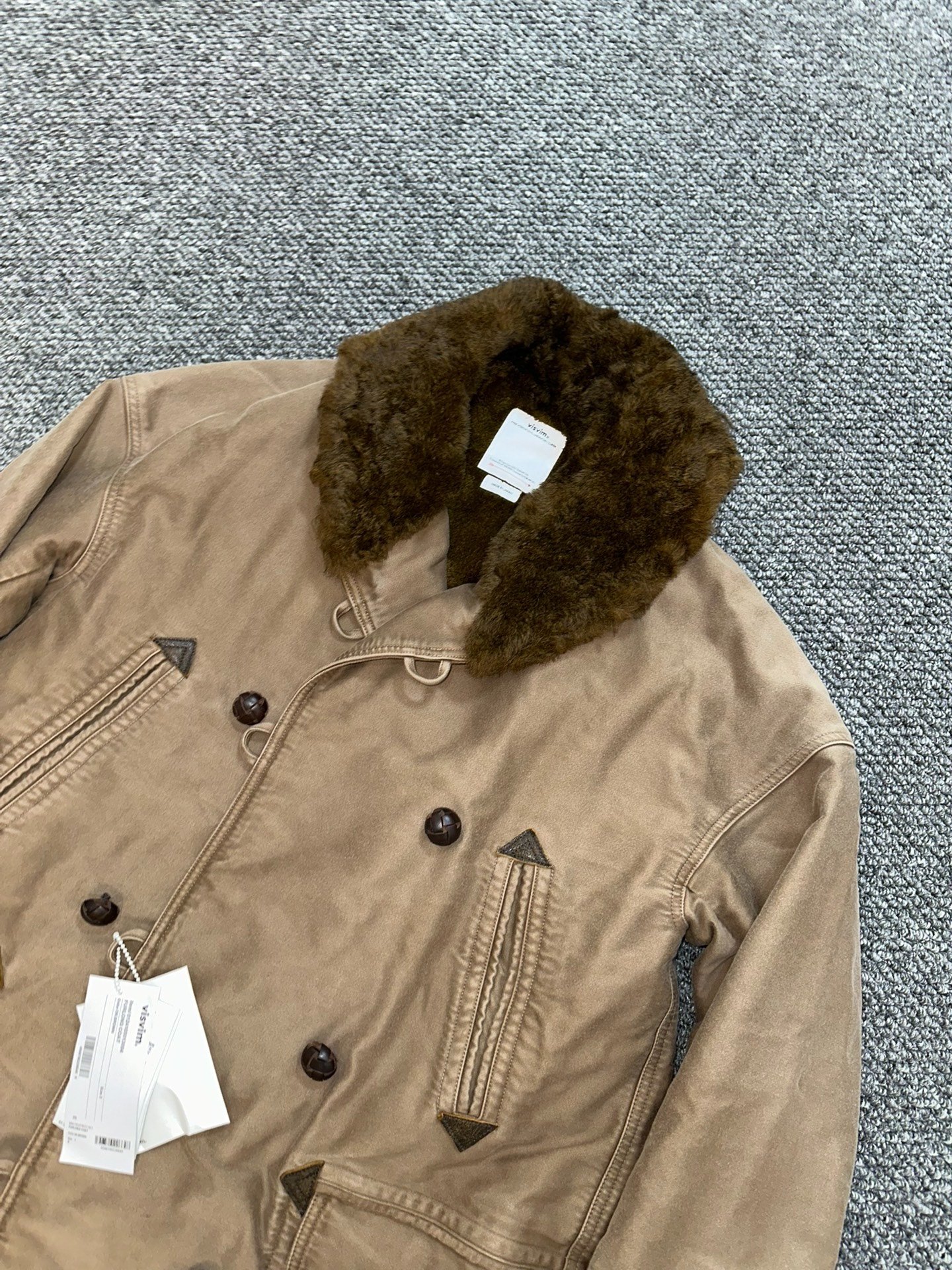 visvim Tan Fur Collar Coat — front