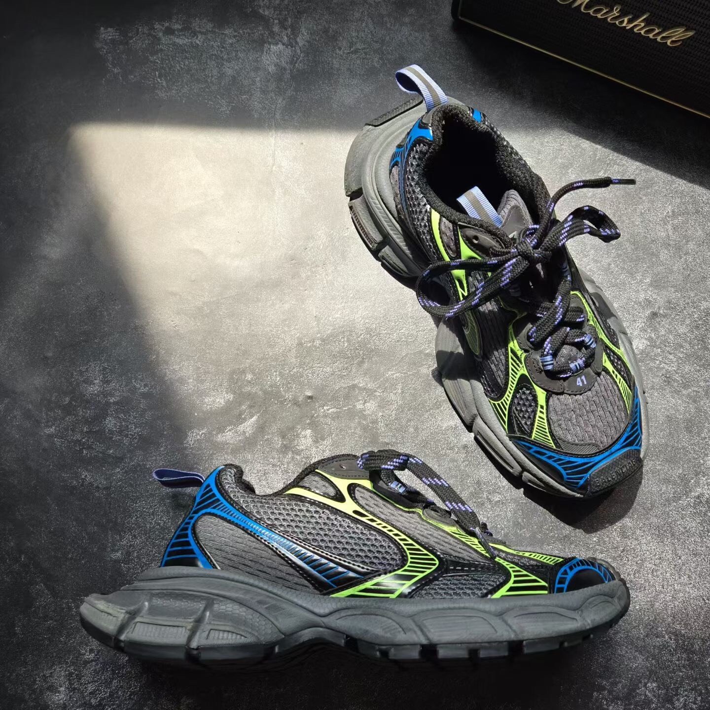 Balenciaga 3XL Gray Blue Green Sneakers — label