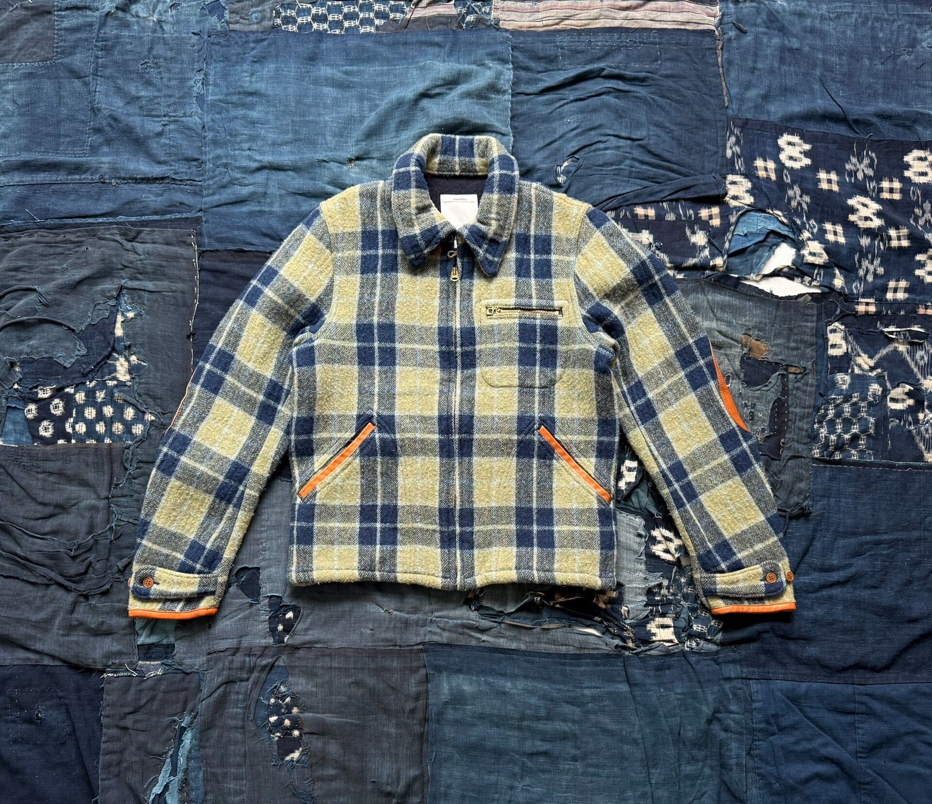 VISVIM 14AW Plaid Leather Patchwork Wool Jacket