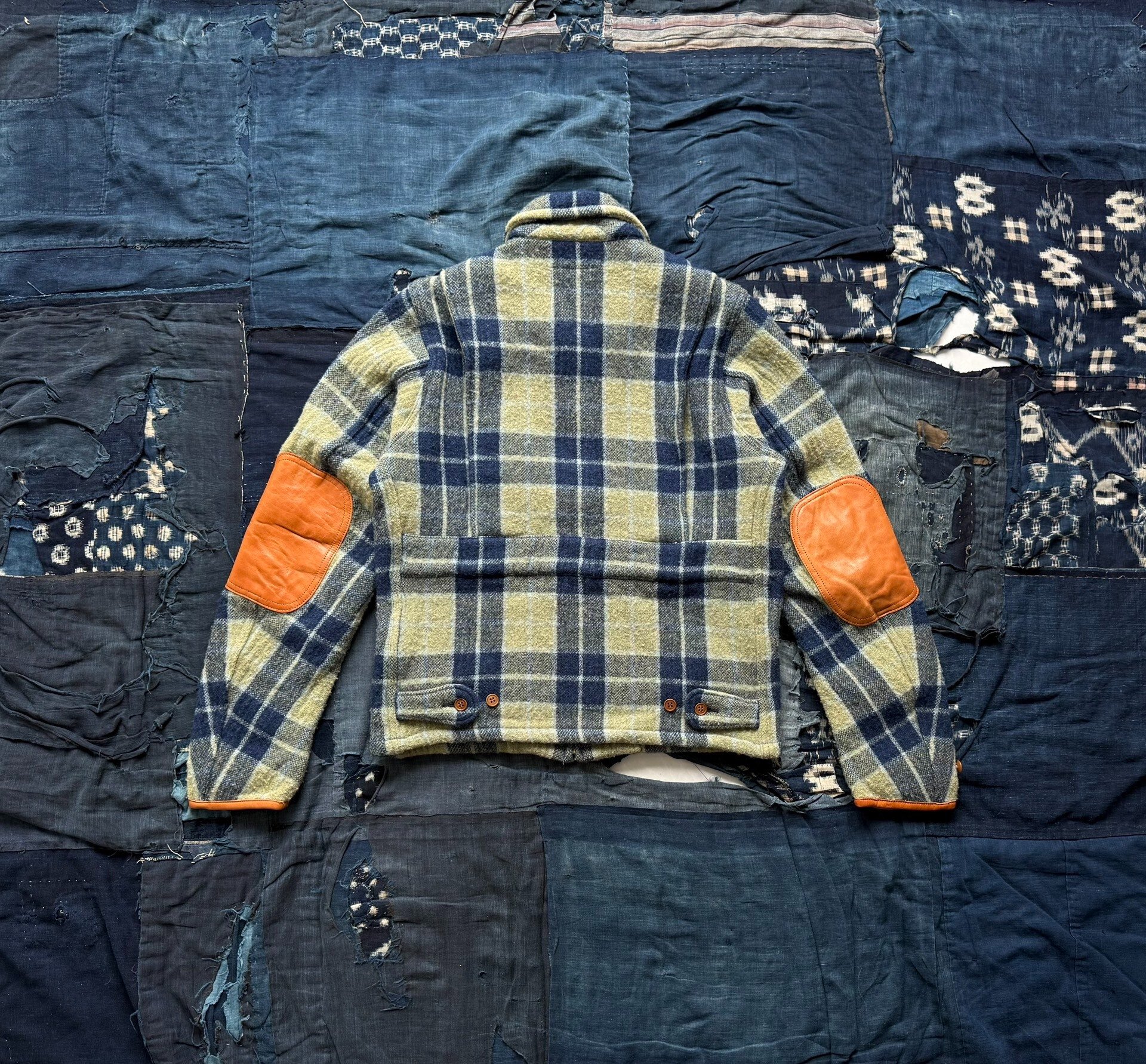 VISVIM 14AW Plaid Leather Patchwork Wool Jacket — detail
