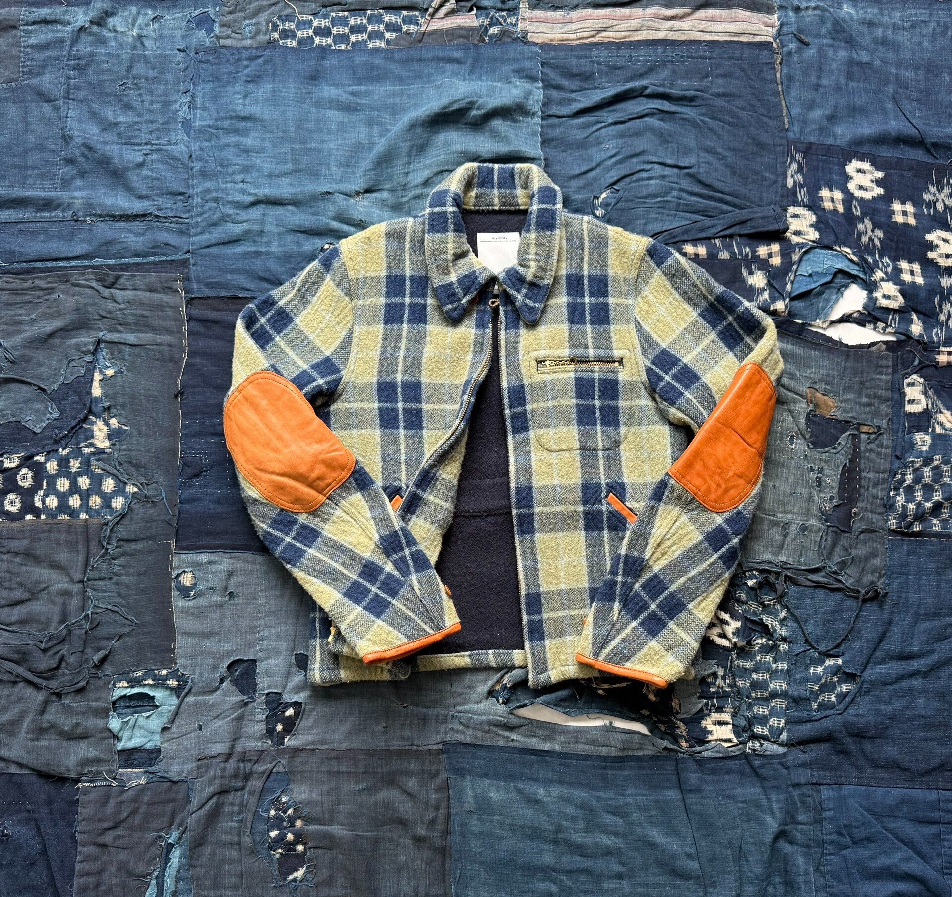 VISVIM 14AW Plaid Leather Patchwork Wool Jacket — front