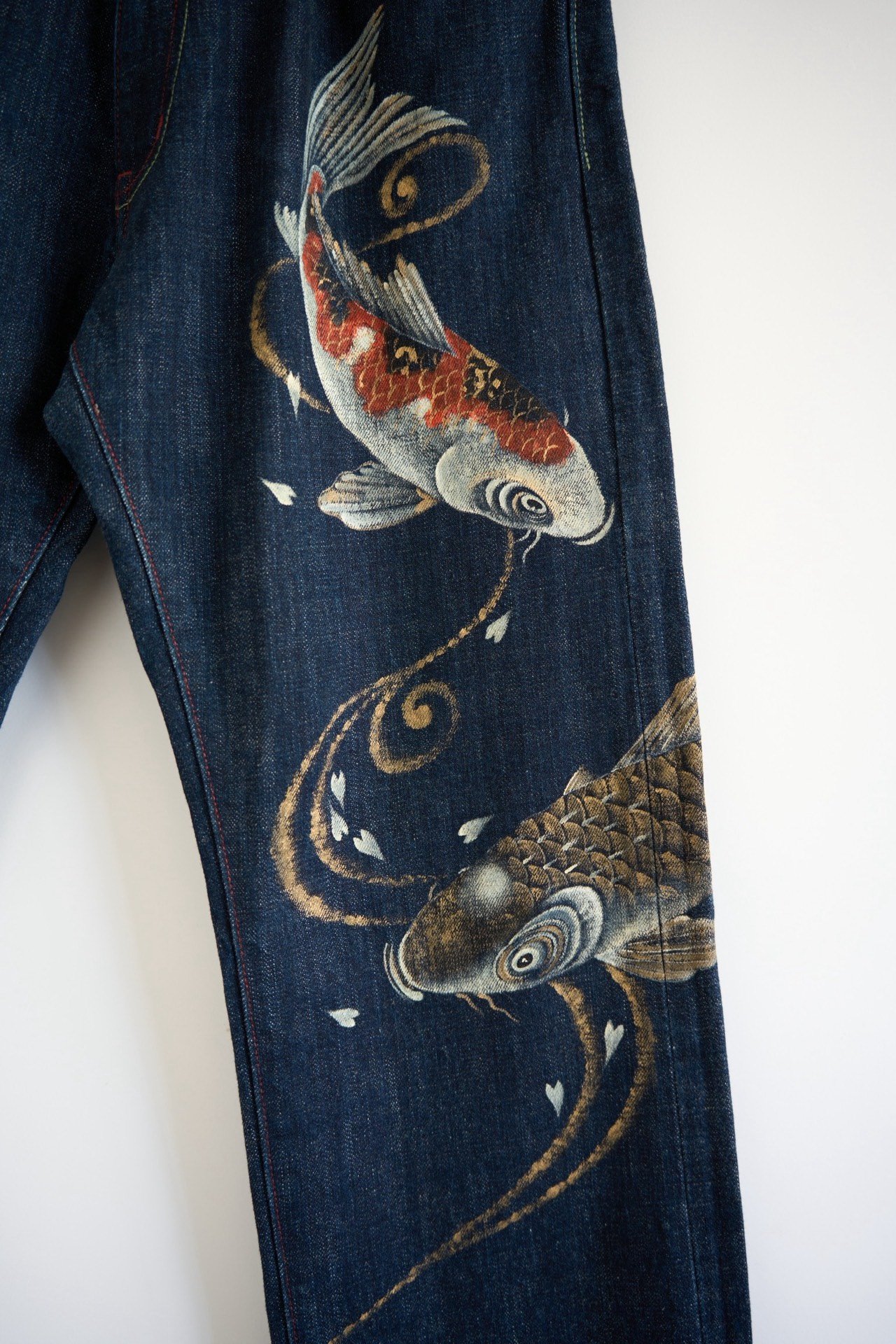 ZEN Kyoto Yuzen Koi Hand-Painted Jeans — detail