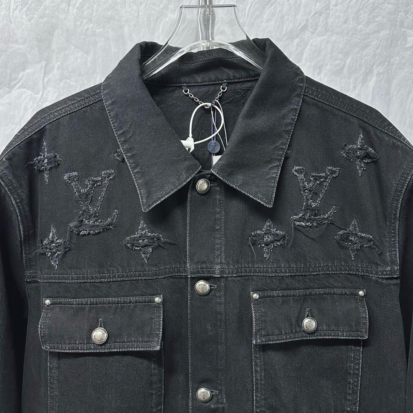 Louis Vuitton SS26 Distressed Logo Denim Jacket — front