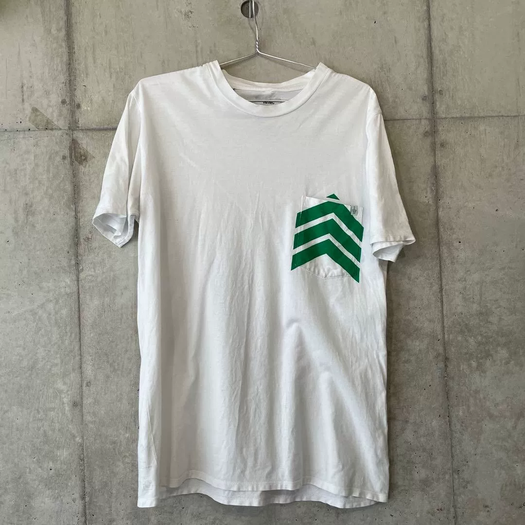 visvim White T-shirt w/ Green Striped Pocket S