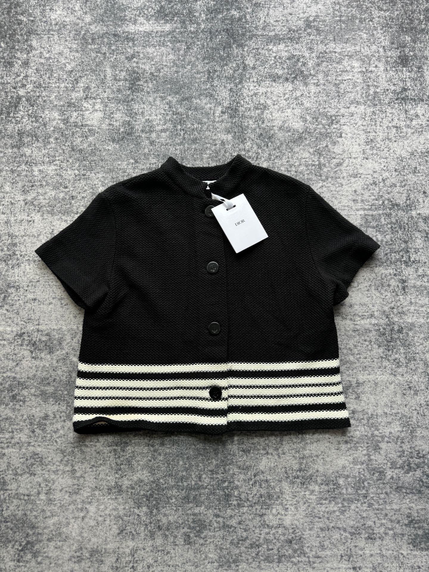 Dior Black White Back Slogan Silk Blend Knit Cardigan