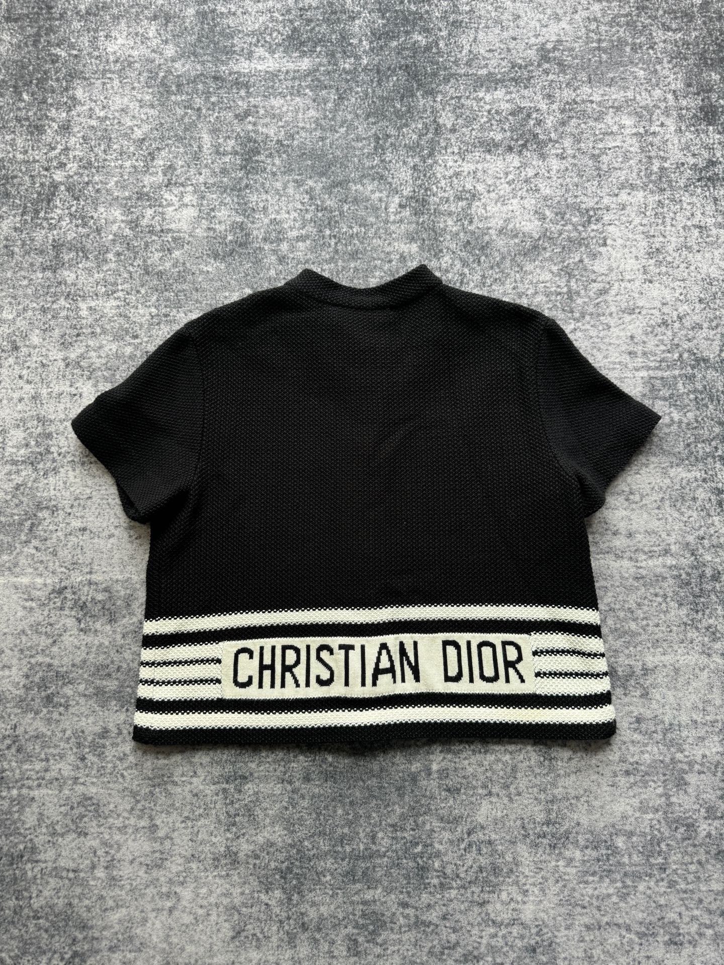 Dior Black White Back Slogan Silk Blend Knit Cardigan — front