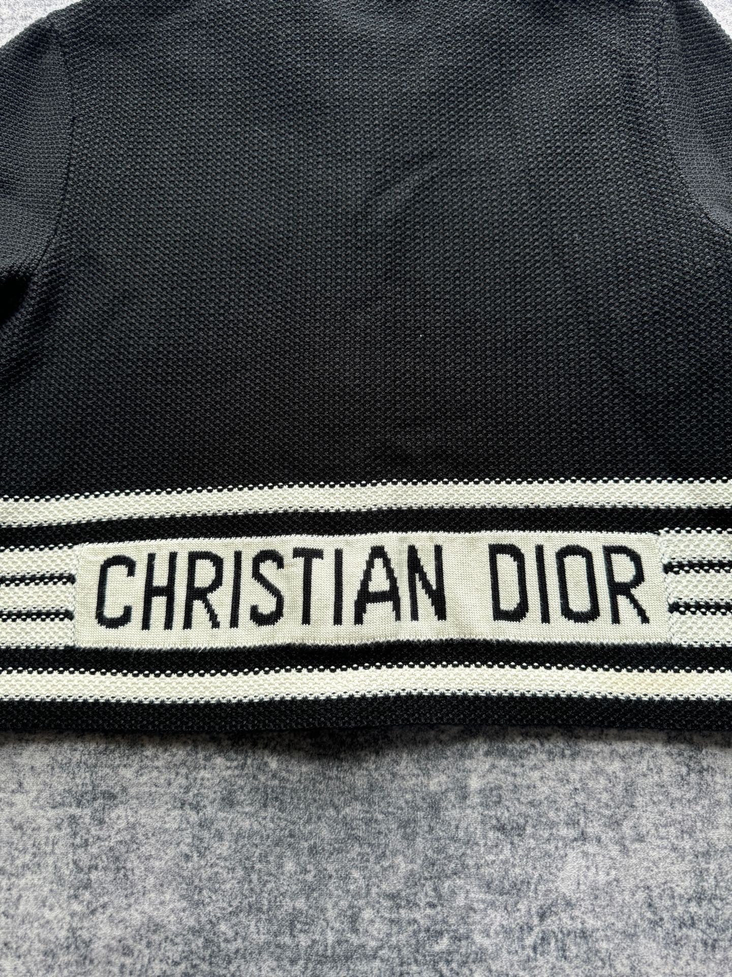 Dior Black White Back Slogan Silk Blend Knit Cardigan — label