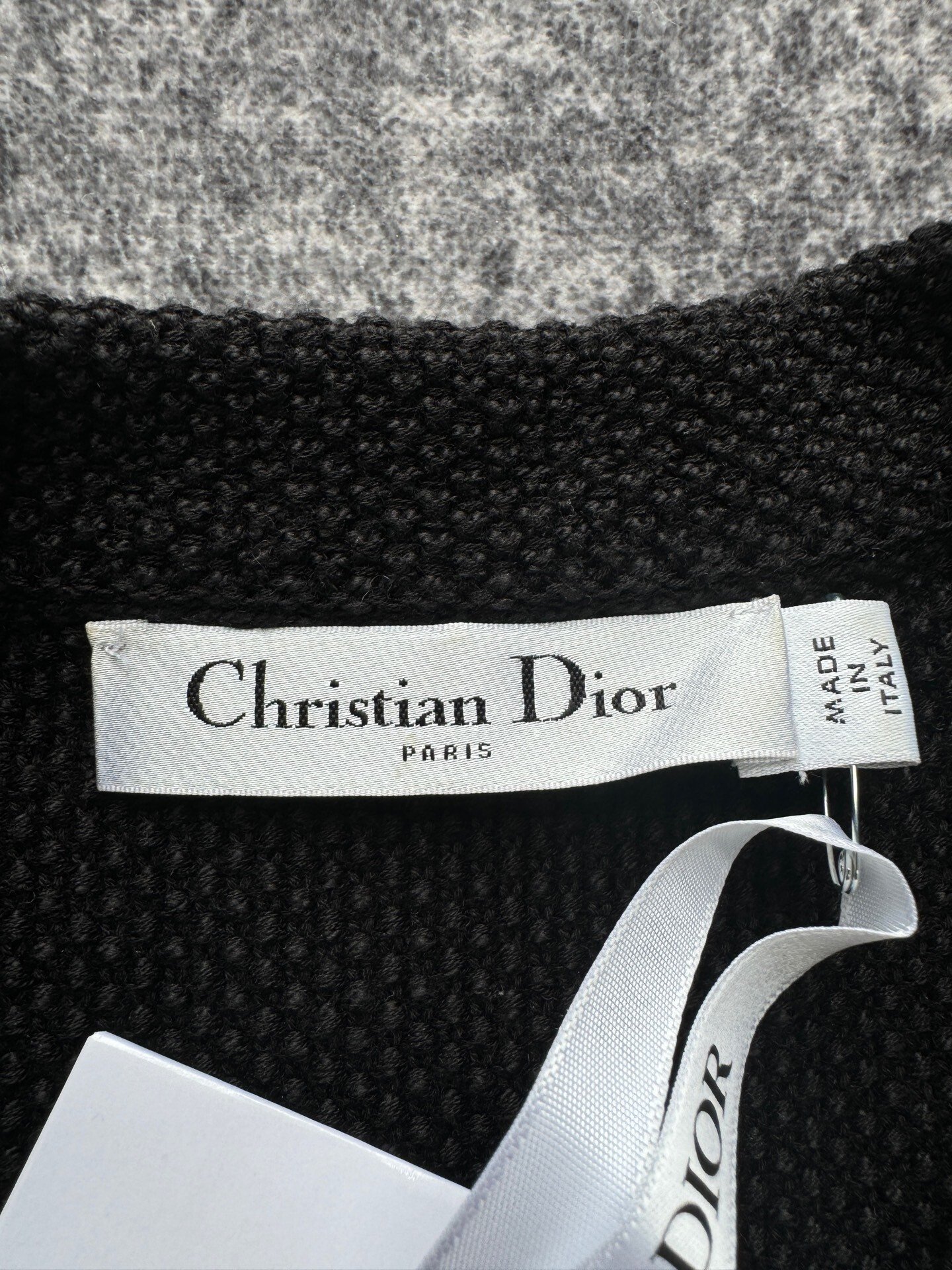 Dior Black White Back Slogan Silk Blend Knit Cardigan — detail