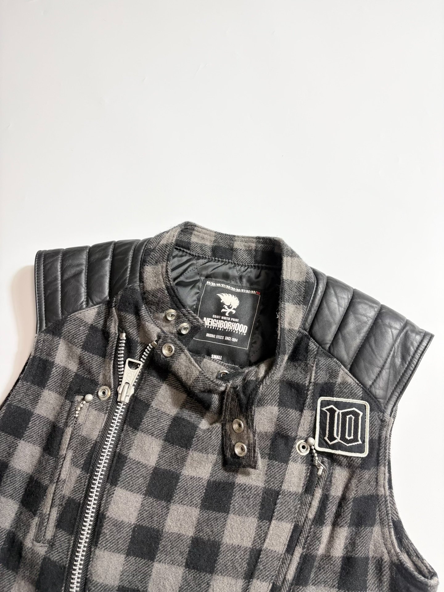 Neighborhood NBHD Leather Panel Moto Vest — detail