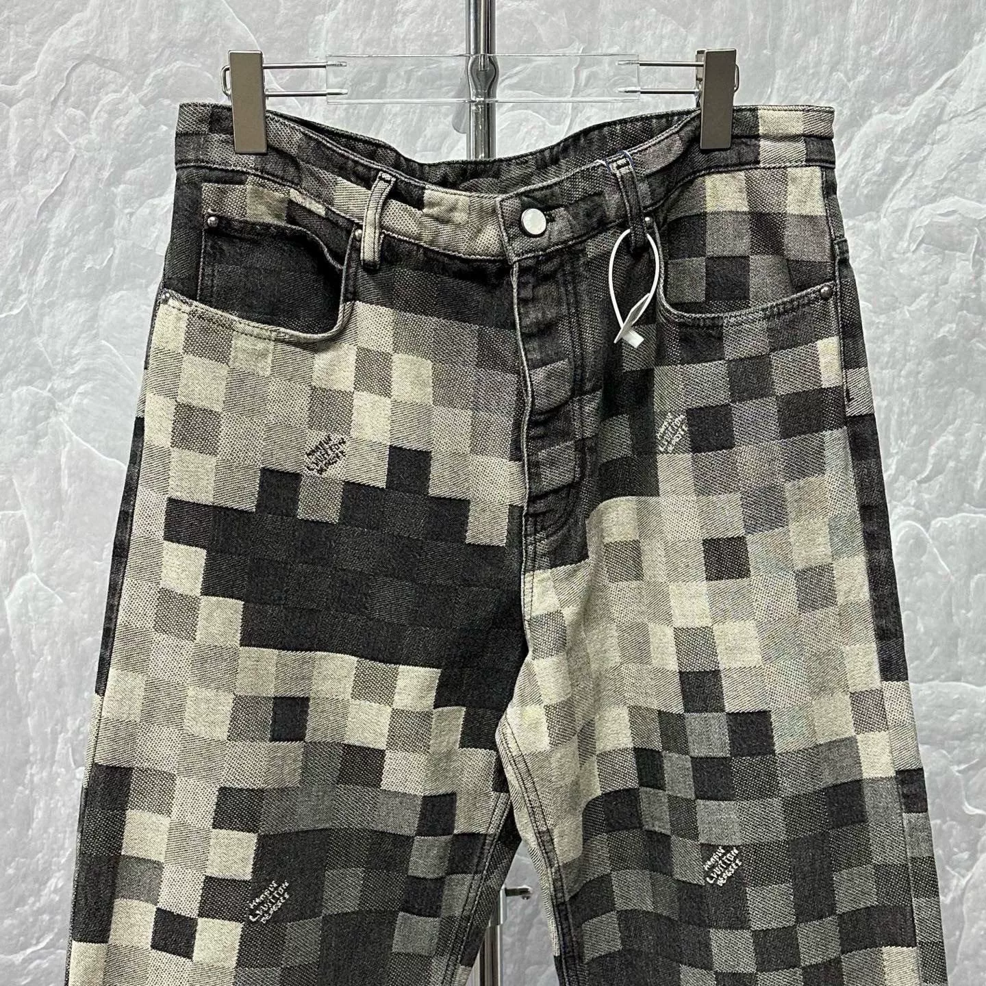 Louis Vuitton SS25 Mosaic Check Denim Pants — detail