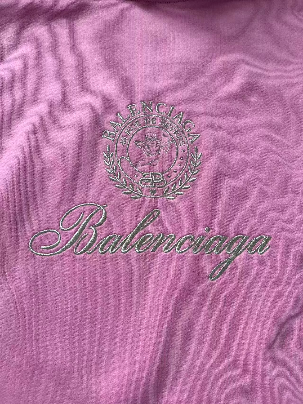 Balenciaga Pink Logo Oversized Hoodie — detail
