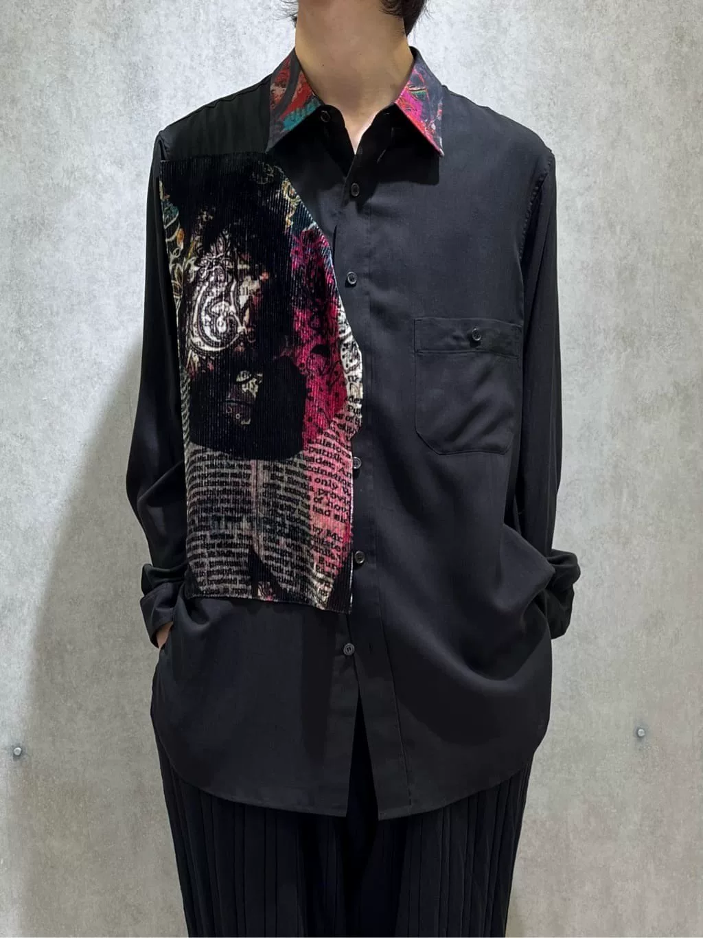 Yohji Yamamoto 23SS Velvet Patchwork Shirt — detail