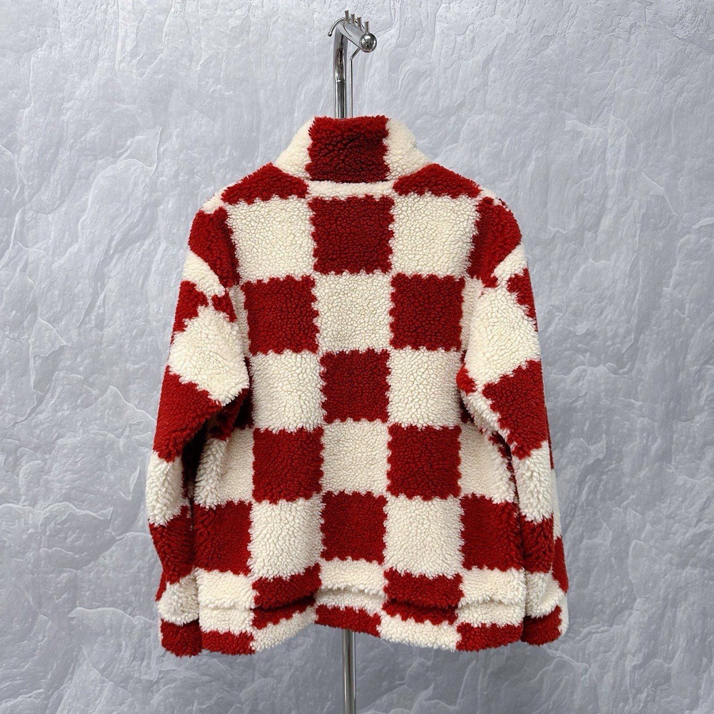 Louis Vuitton Nigo Red White Check Teddy Coat — back