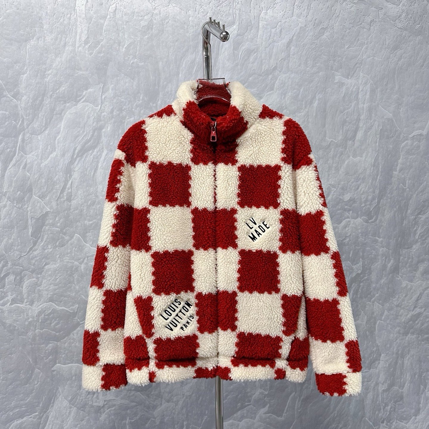 Louis Vuitton Nigo Red White Check Teddy Coat