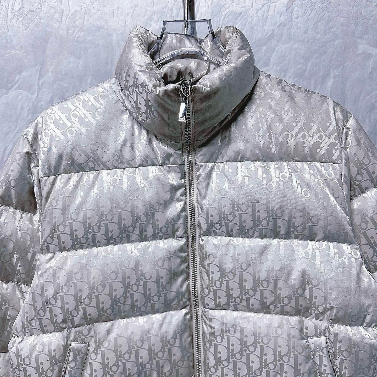 Dior Stand-Collar All-Over Logo Down Jacket — detail