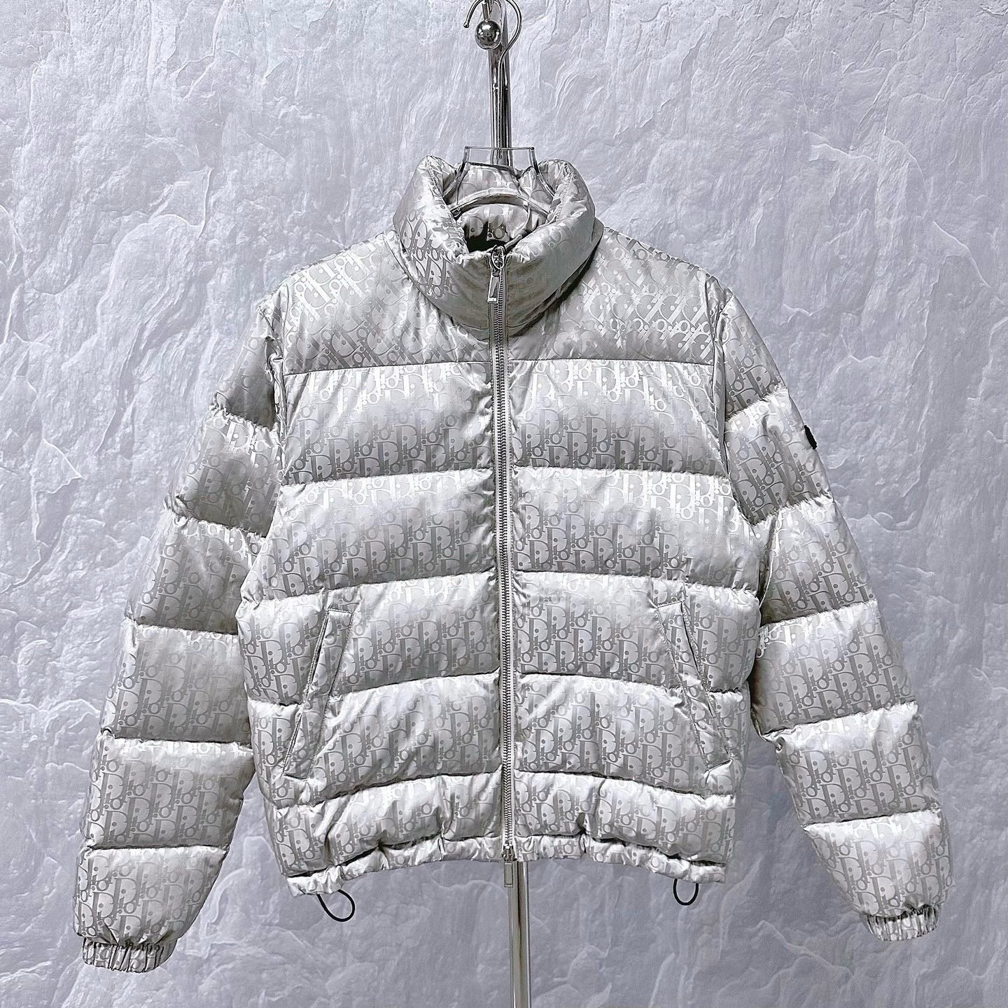 Dior Stand-Collar All-Over Logo Down Jacket — front