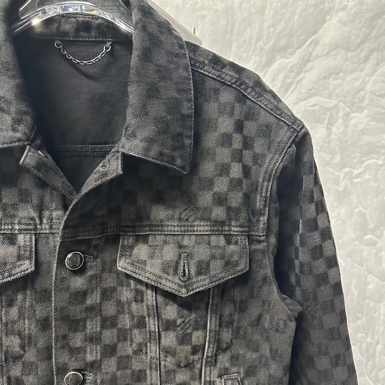 Louis Vuitton SS25 Flocked Damier Denim Jacket — detail