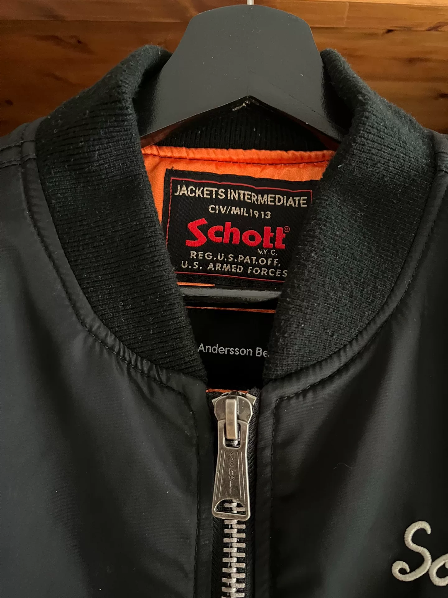 Schott x Anderson Bell MA1 Jacket — label