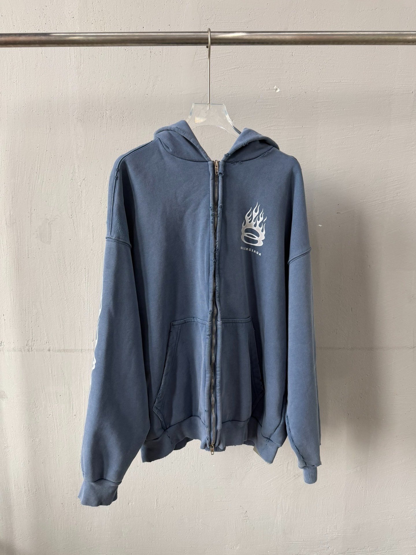 Balenciaga Haze Blue Flame Zip Hoodie