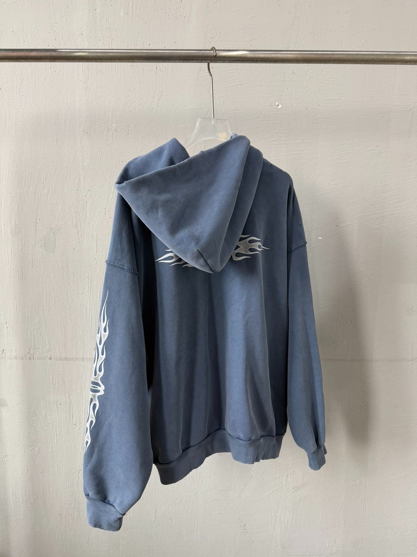Balenciaga Haze Blue Flame Zip Hoodie — detail