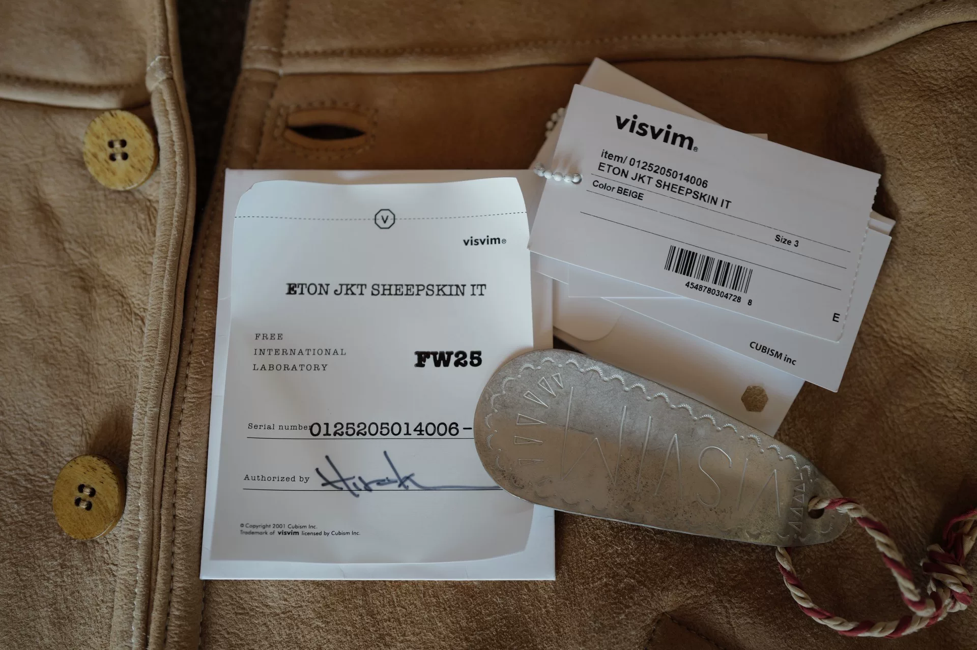 visvim 25AW Eton Jkt Sheepskin Beige — label