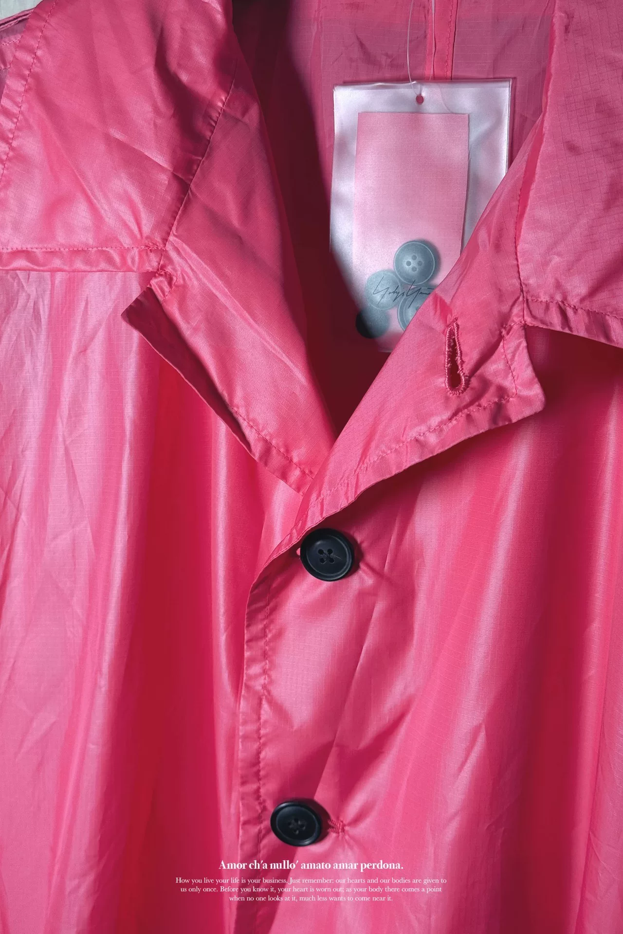 Yohji Yamamoto 20SS Bright Pink Long Coat — label