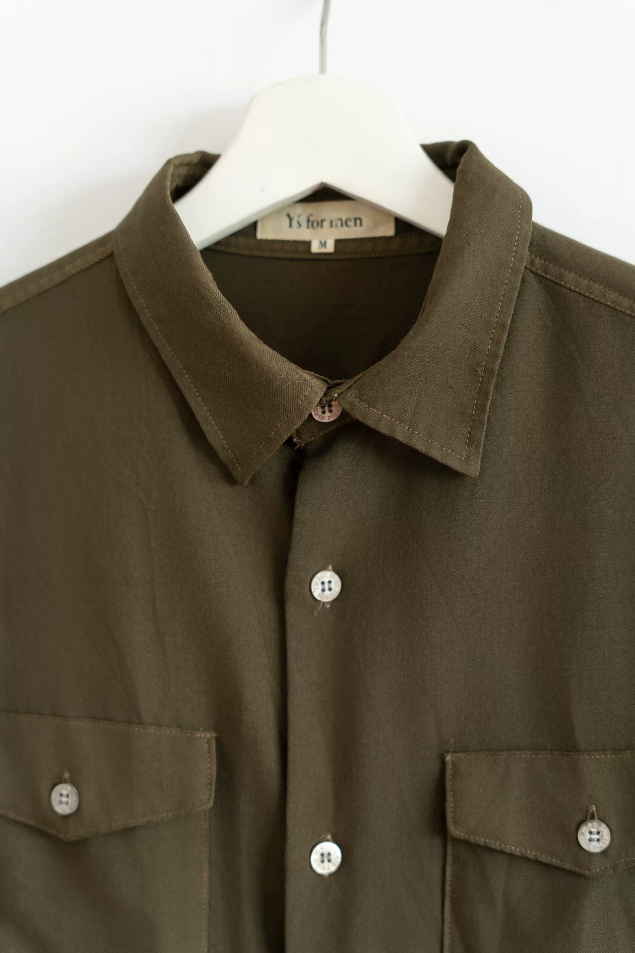 Yohji Yamamoto 90s Olive Wool Shirt — detail