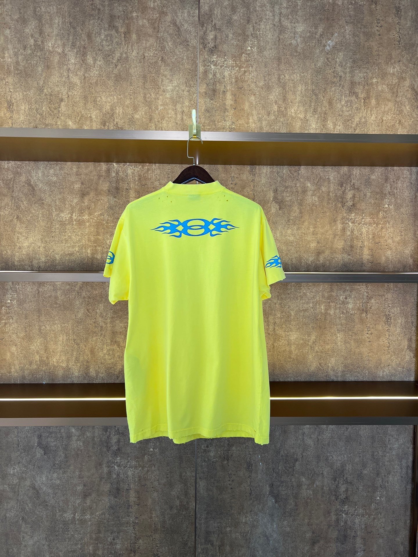 Balenciaga Yellow Flame Logo Short-Sleeve T-Shirt — front