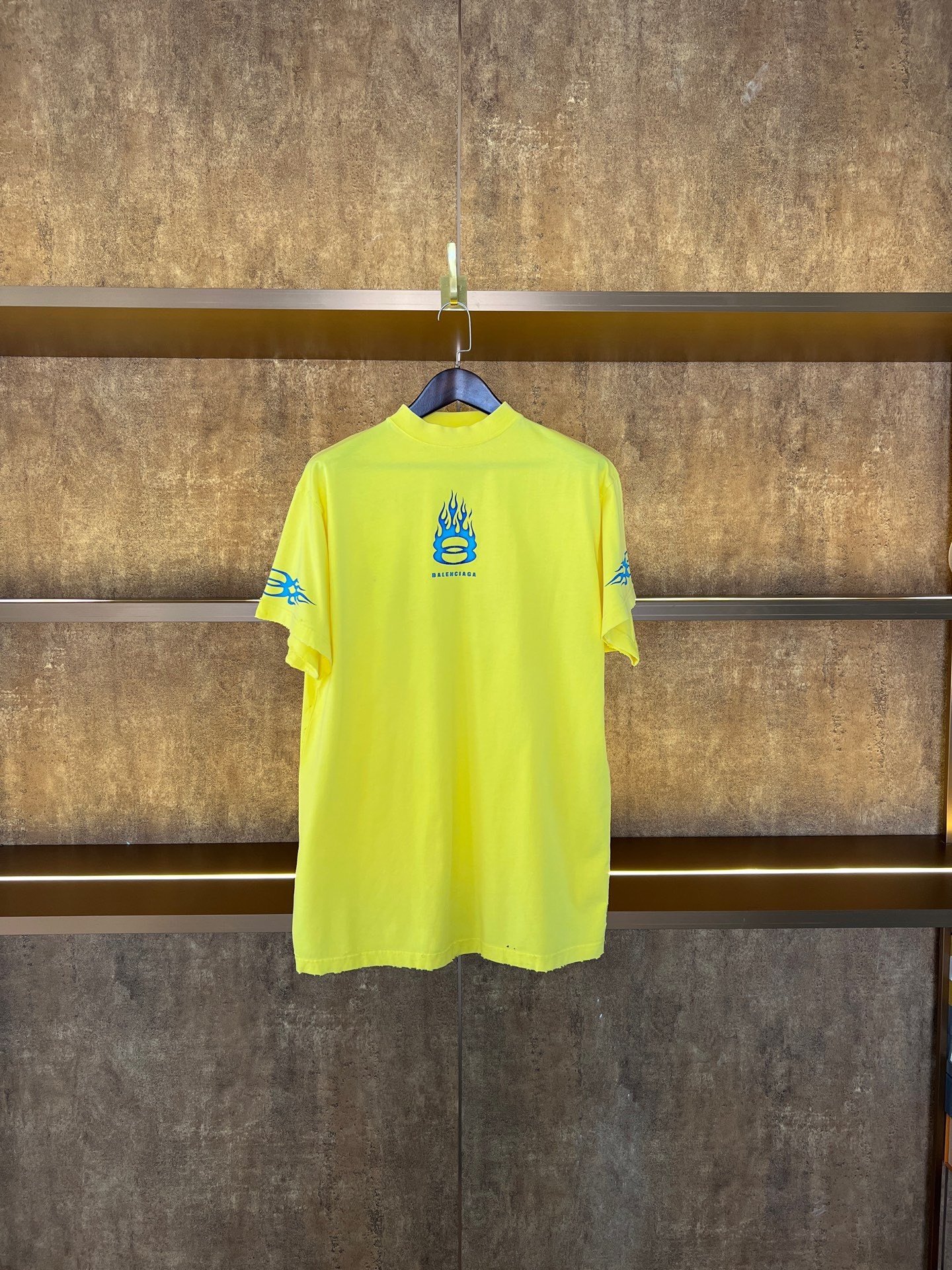 Balenciaga Yellow Flame Logo Short-Sleeve T-Shirt