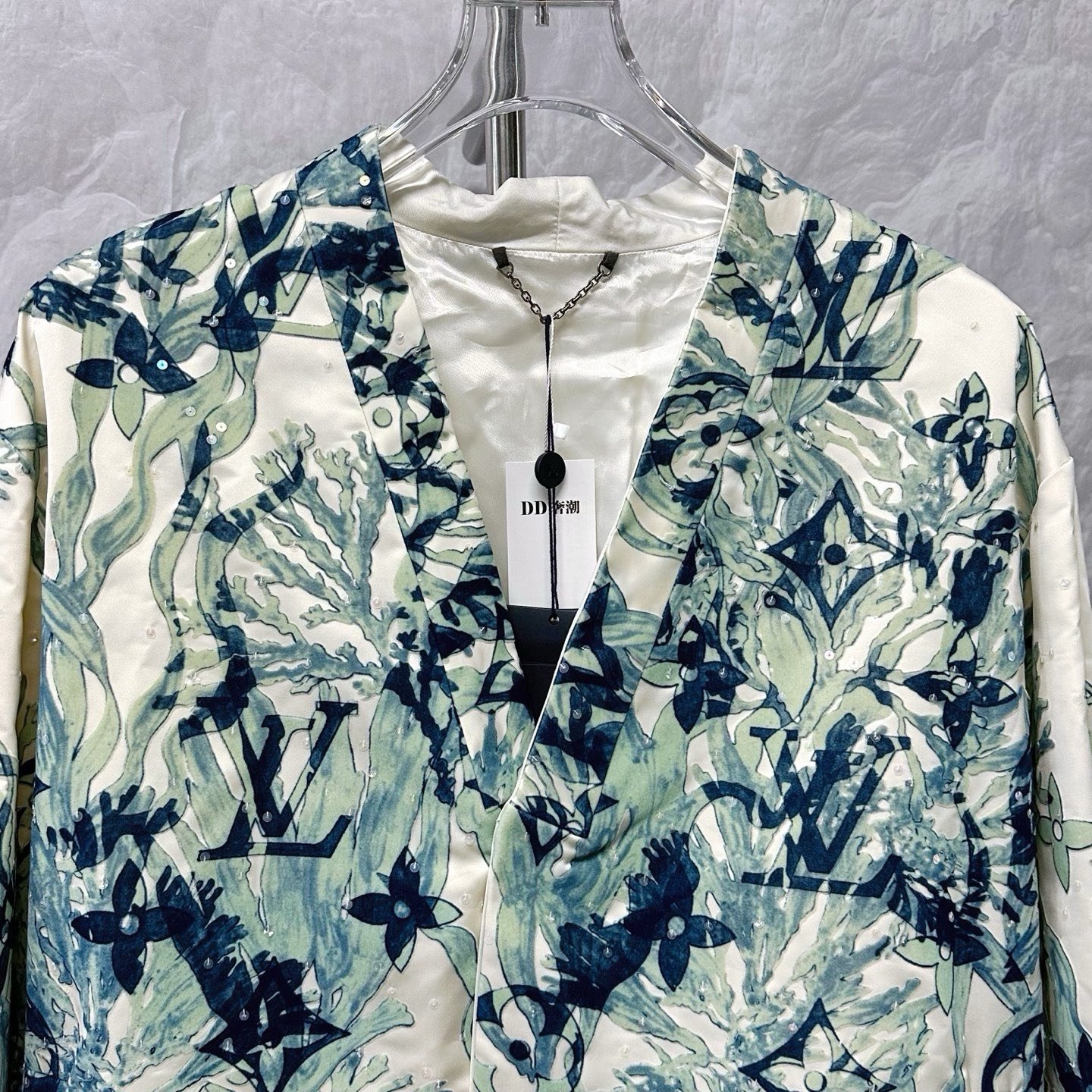 Louis Vuitton Flocked Seagrass Sequin V-Neck Coat — front