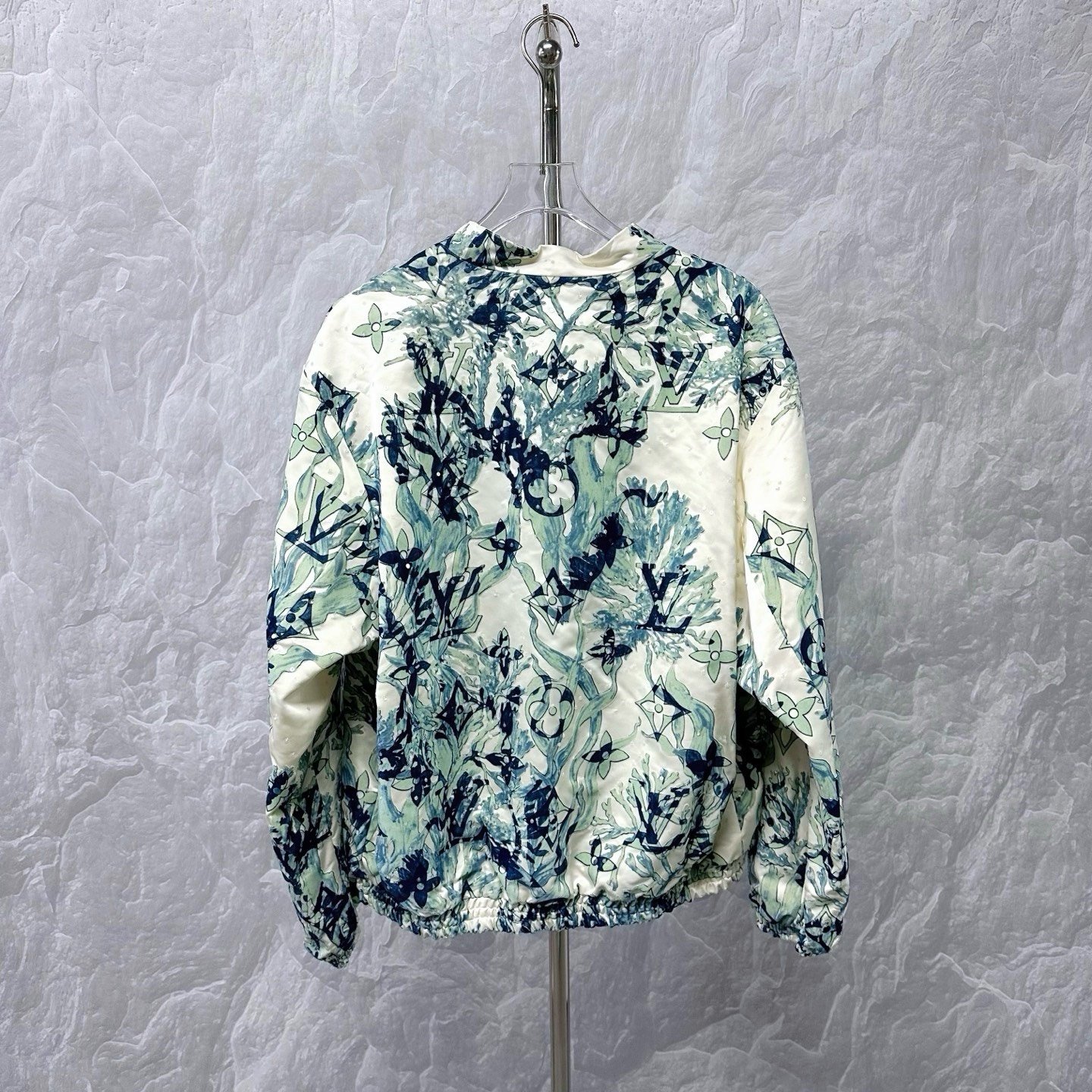 Louis Vuitton Flocked Seagrass Sequin V-Neck Coat — back