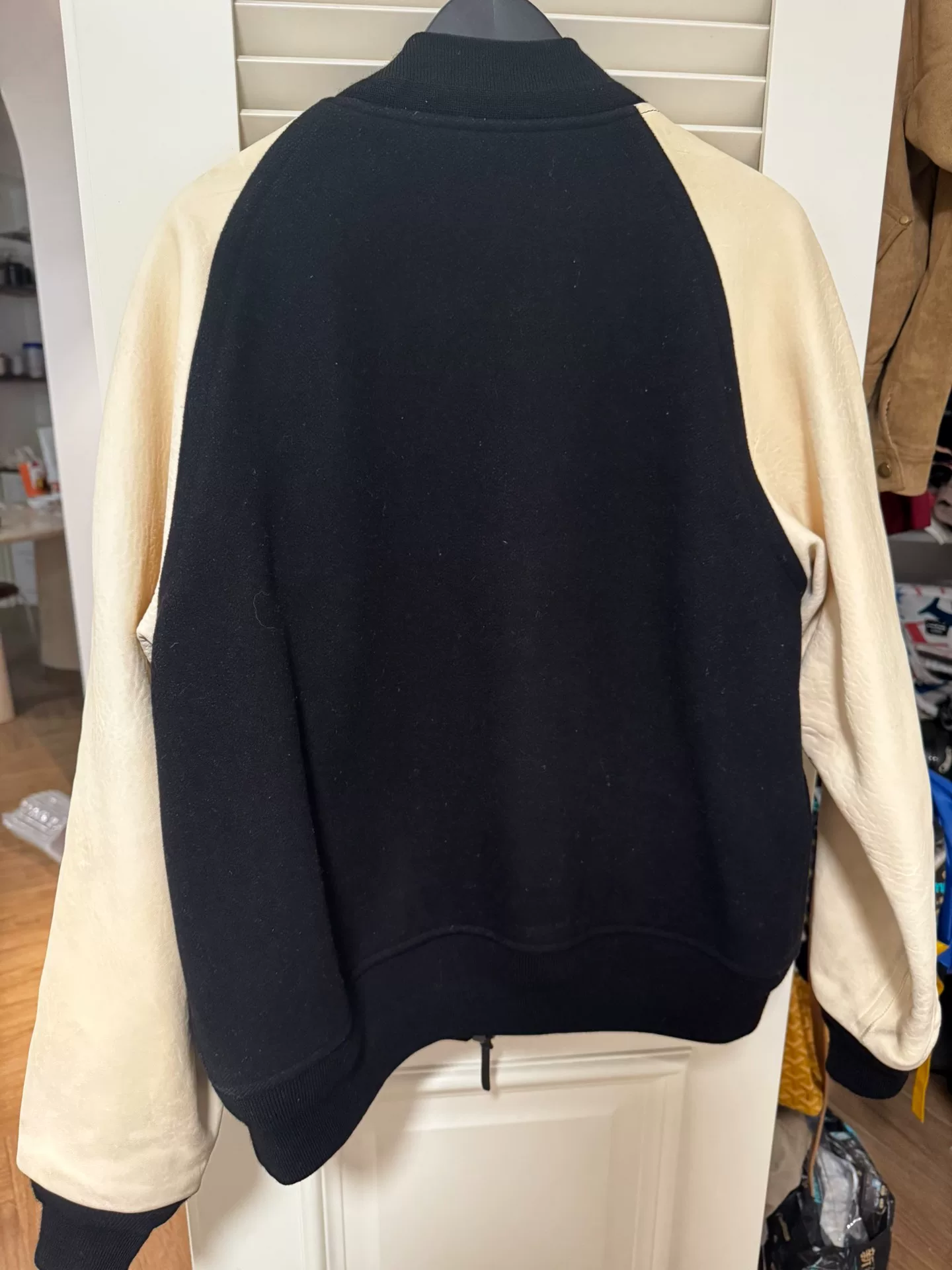 VISVIM Varsity Tweed Camel Leather Jacket — back