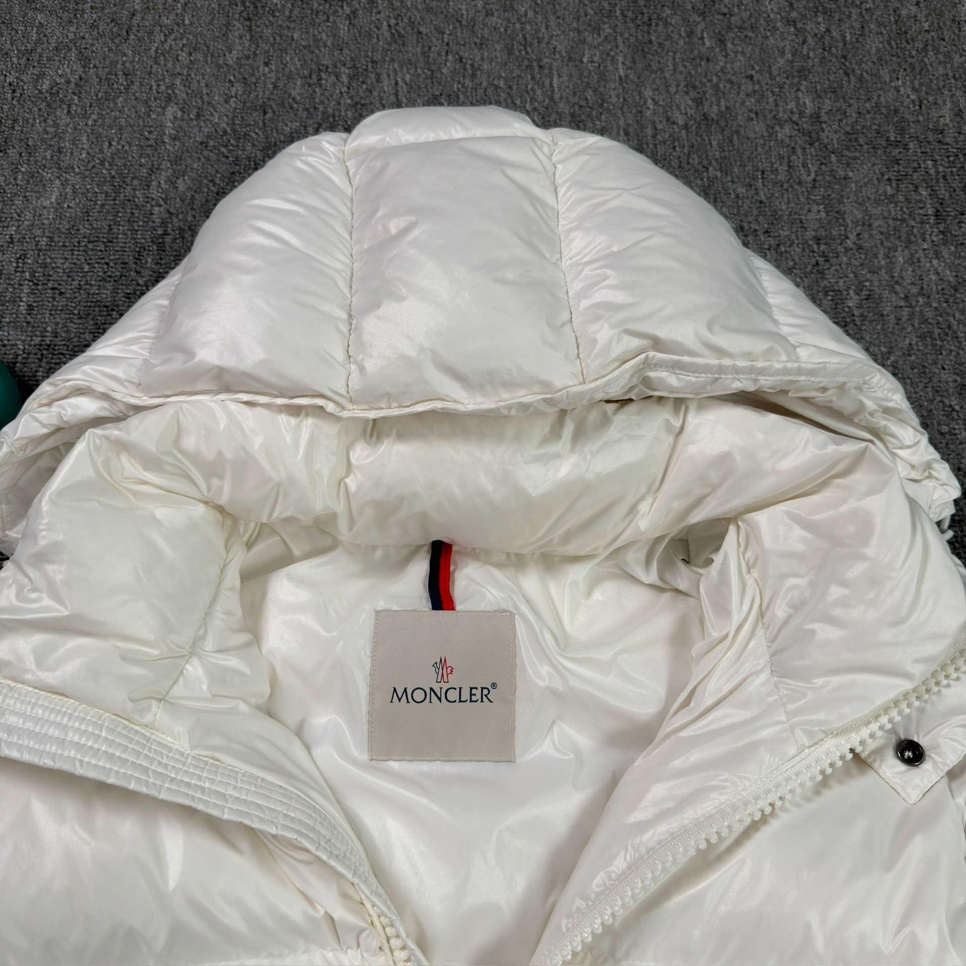 Moncler Maya White Short Puffer Jacket — detail