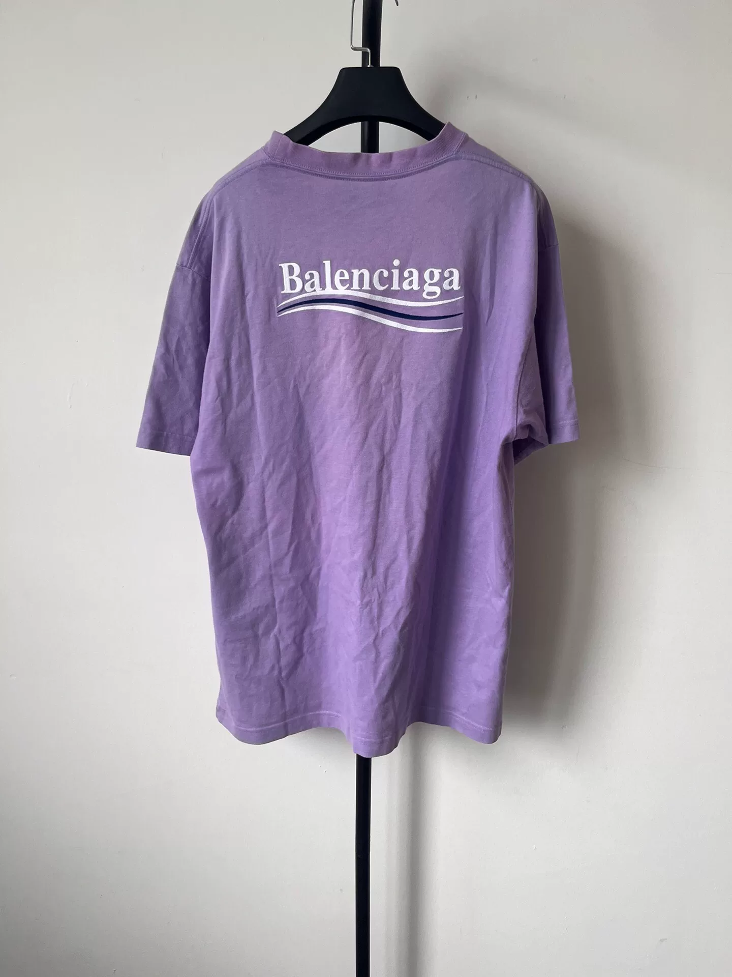 Balenciaga Purple Logo Round Neck T-shirt — front