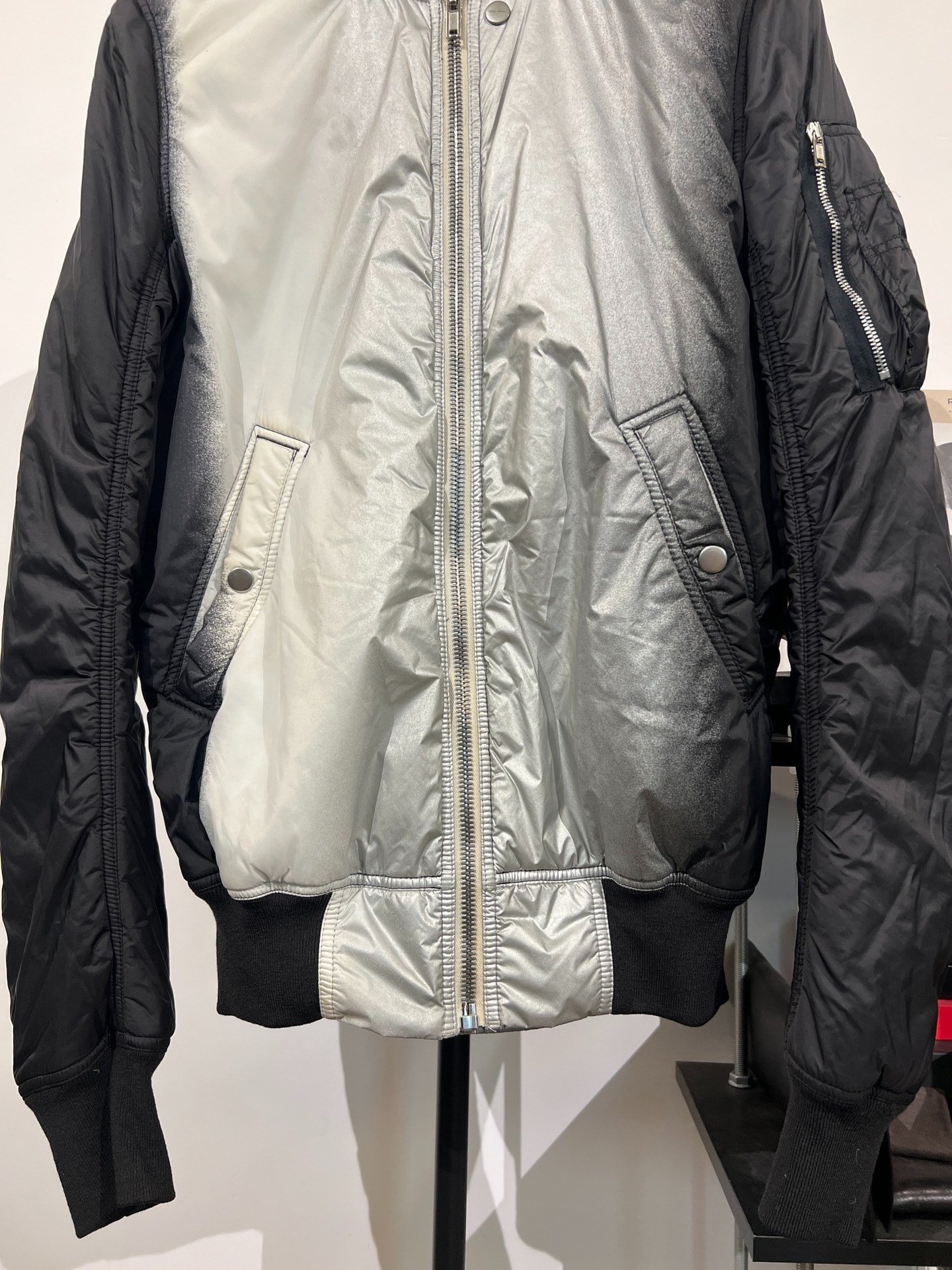Rick Owens MA-1 Black Silver Gradient Jacket — label