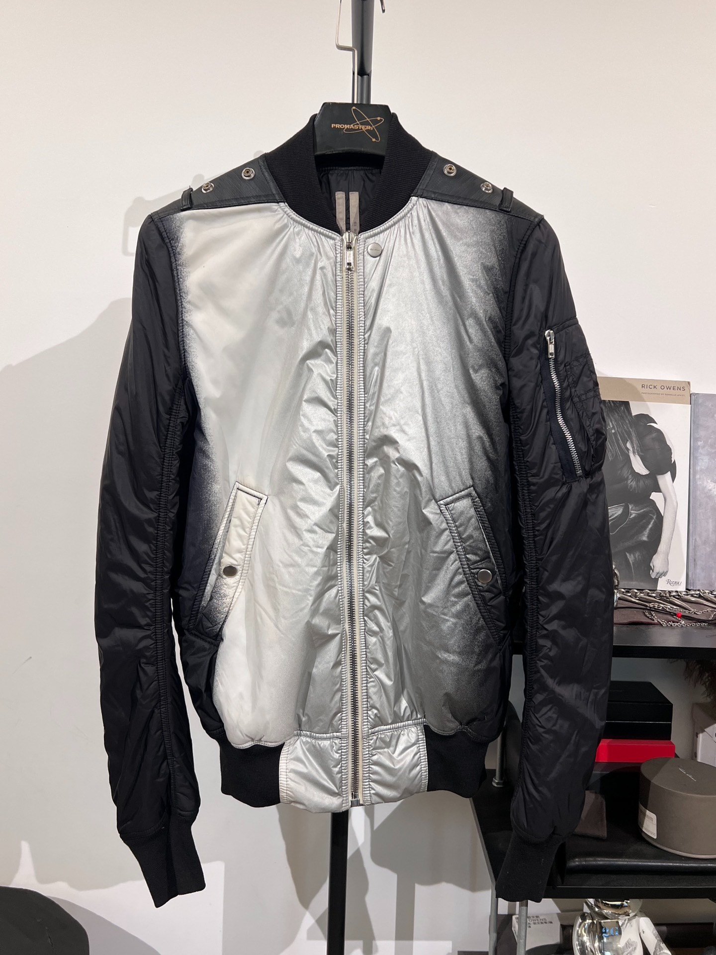 Rick Owens MA-1 Black Silver Gradient Jacket