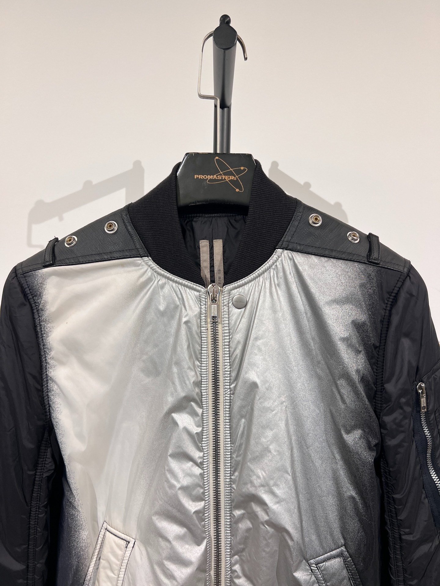 Rick Owens MA-1 Black Silver Gradient Jacket — detail