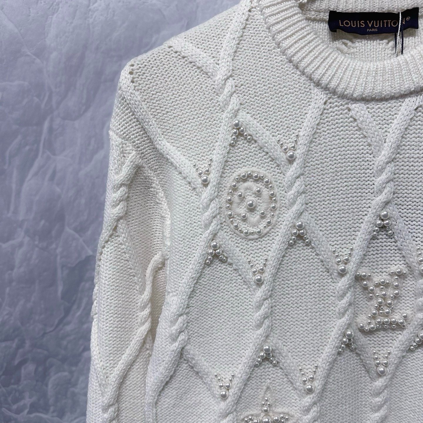 Louis Vuitton SS25 Pearl Wool Sweater — detail