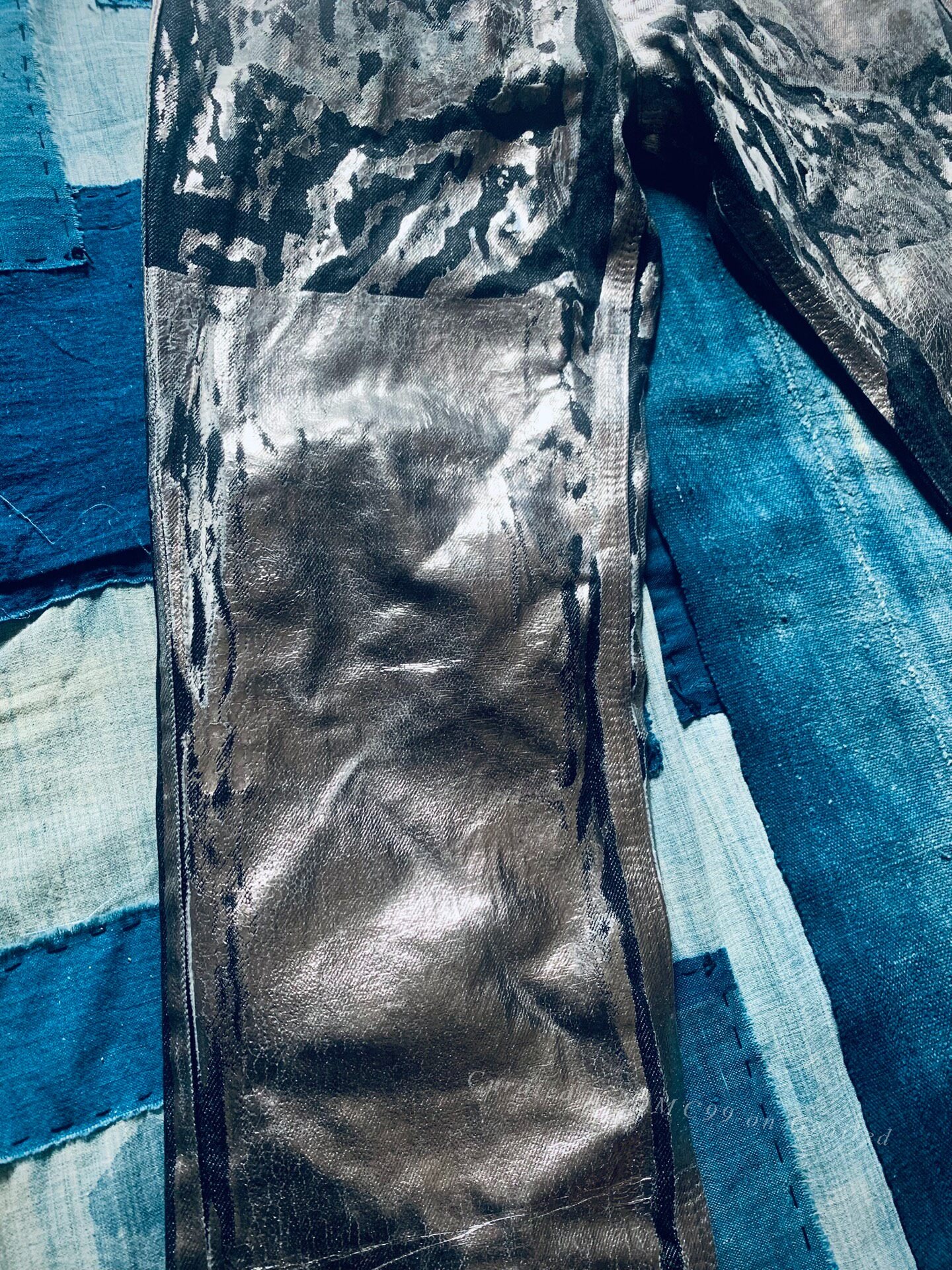 Neil Barrett Silver Painted Black Denim Jeans — back