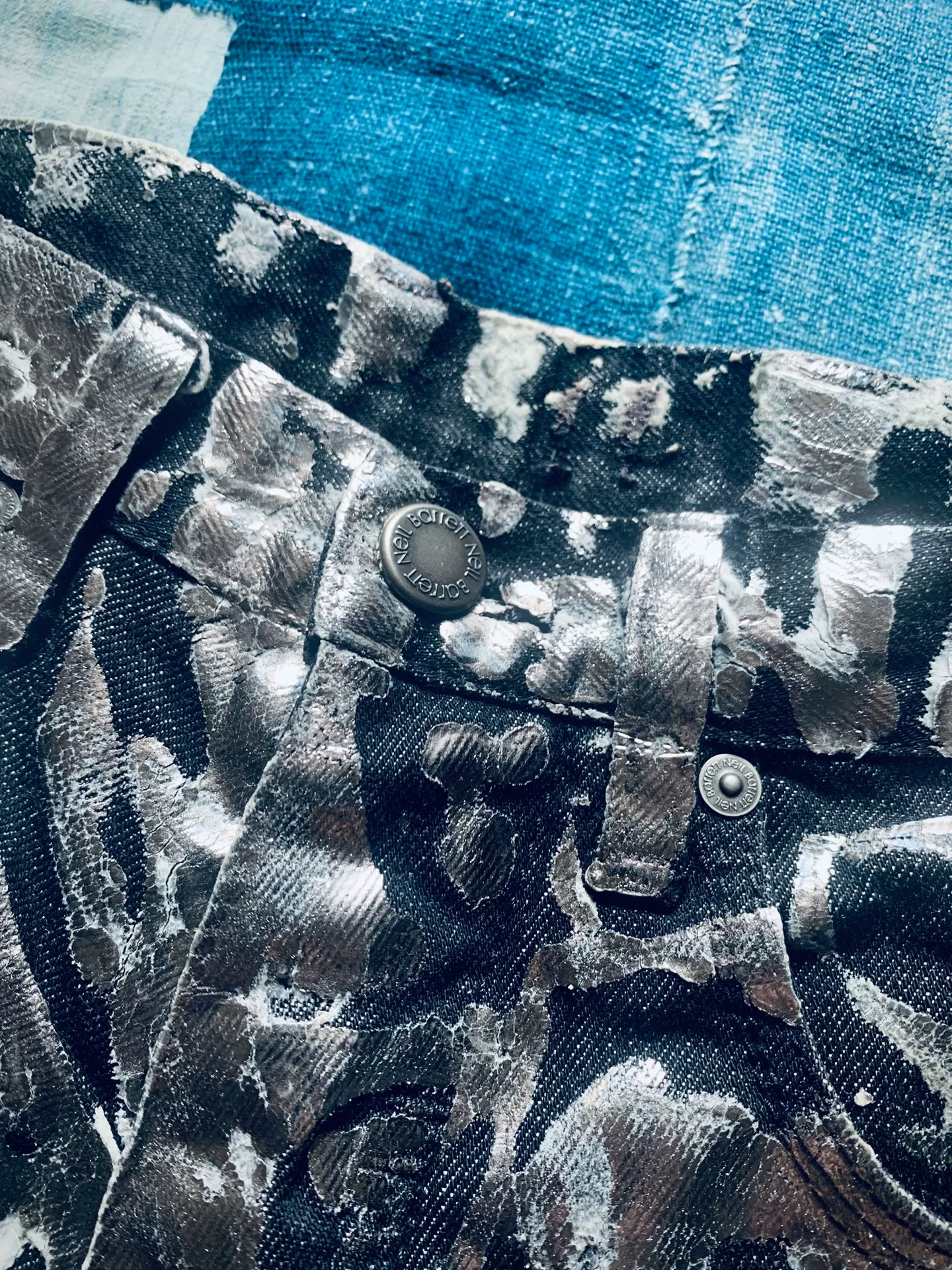 Neil Barrett Silver Painted Black Denim Jeans — label